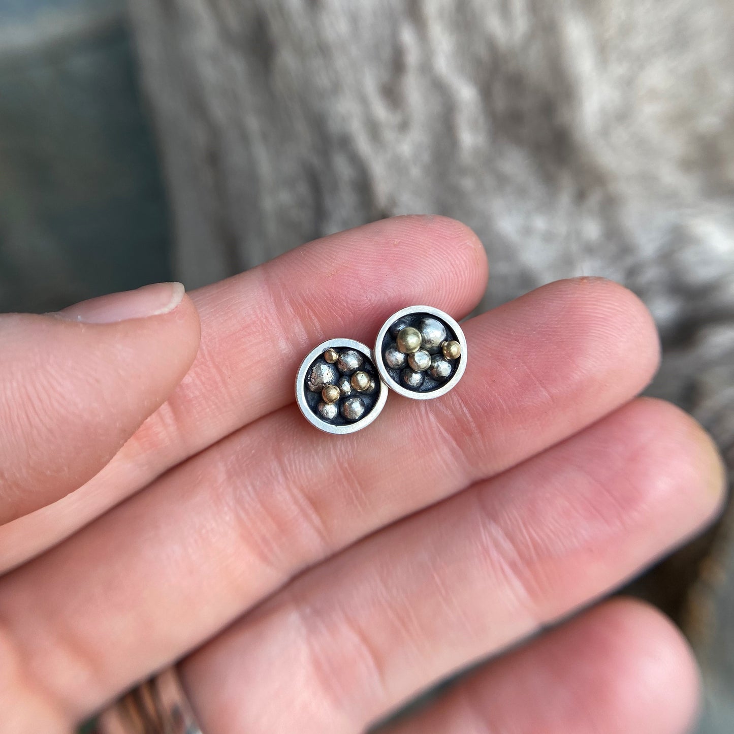 Champagne Studs (Sterling Silver and 14kt Recycled Gold)