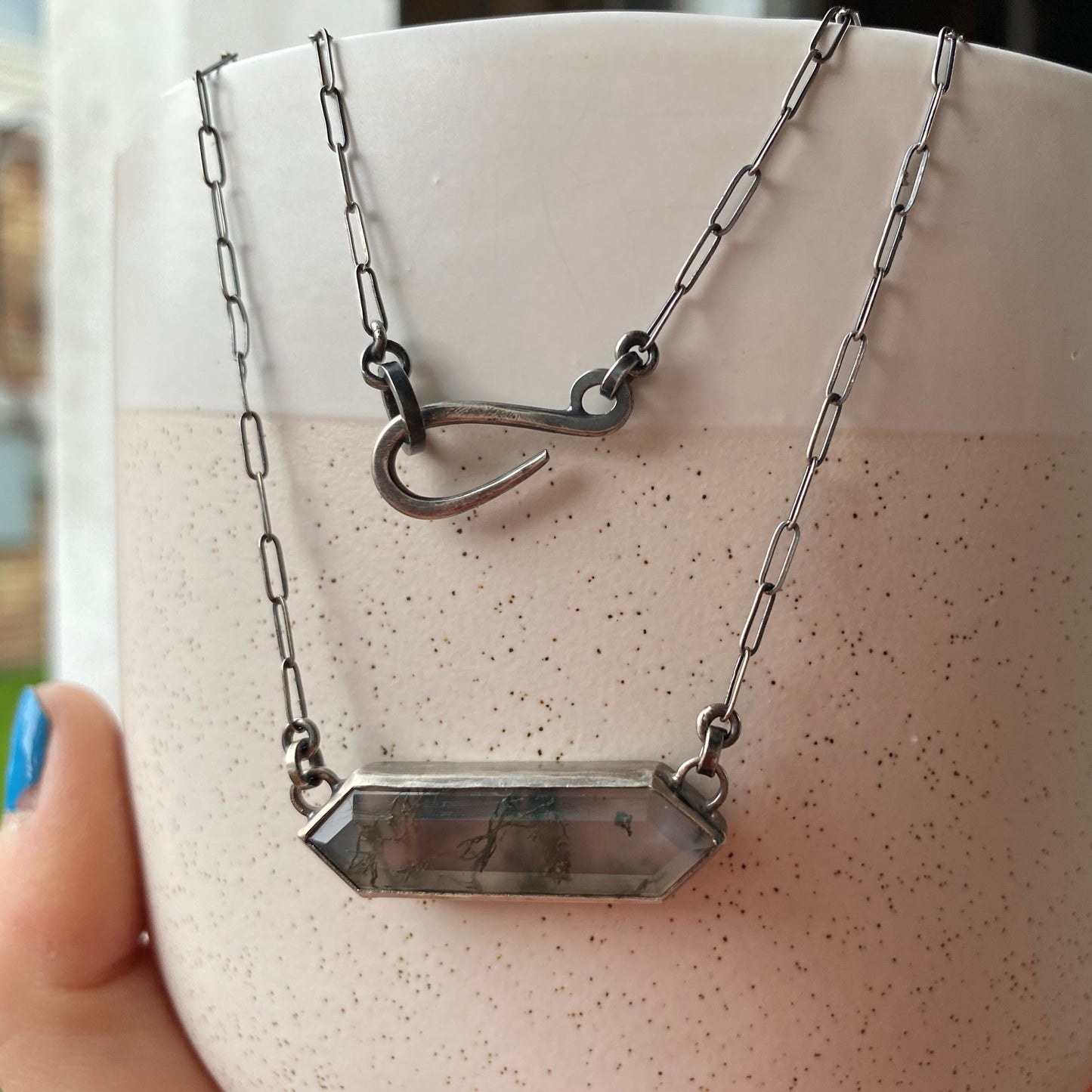 Moss Agate Bar Necklace