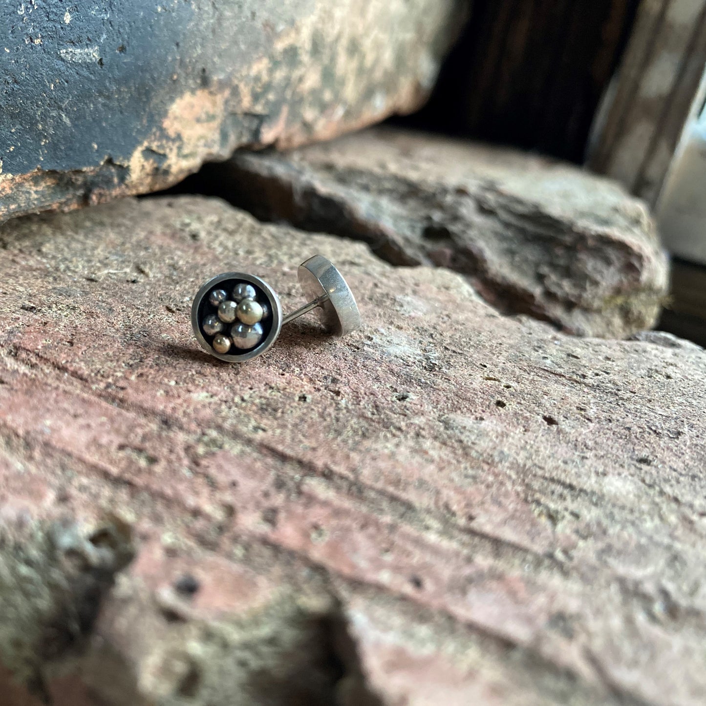 Champagne Studs (Sterling Silver and 14kt Recycled Gold)