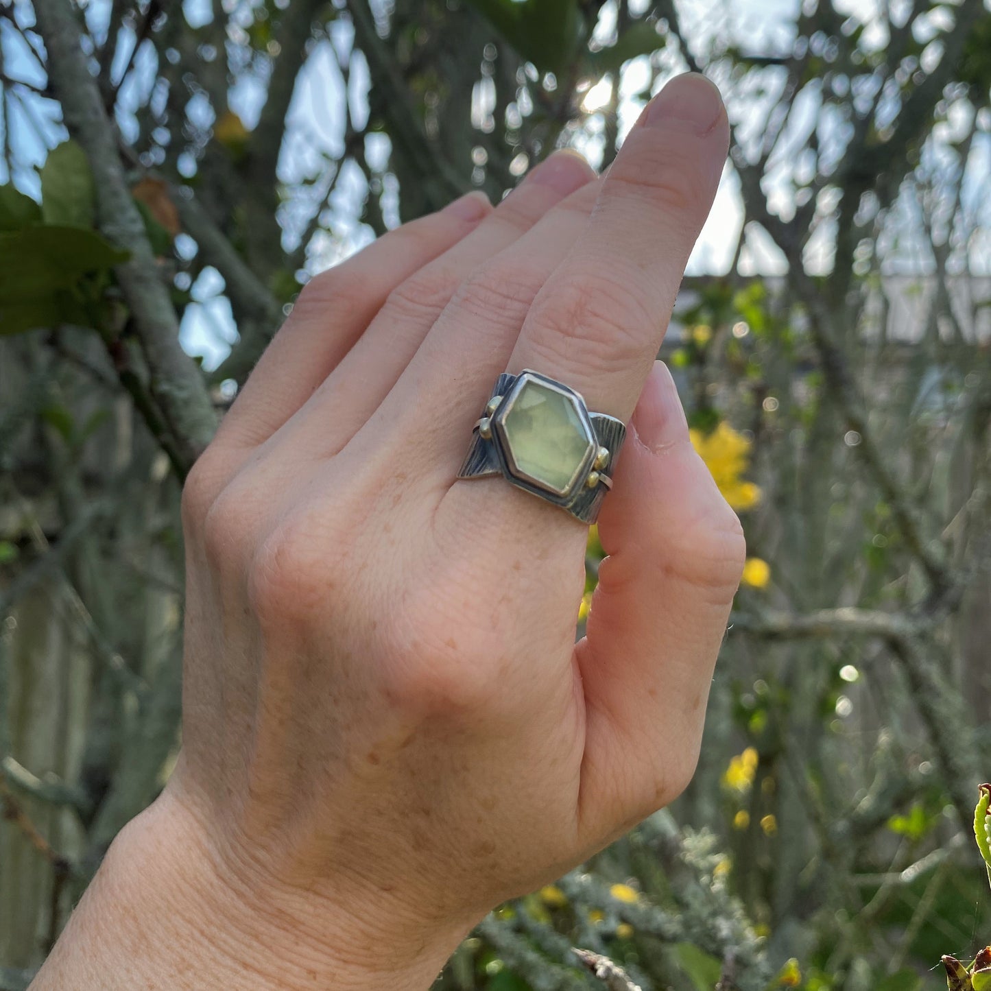 Prehnite Ring w/14k Recycled Gold